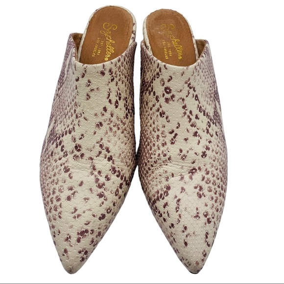 Anthro Seychelles Rendevous Leather Snake Print Block Heel Slip On Mules Size 9 - Picture 4 of 11